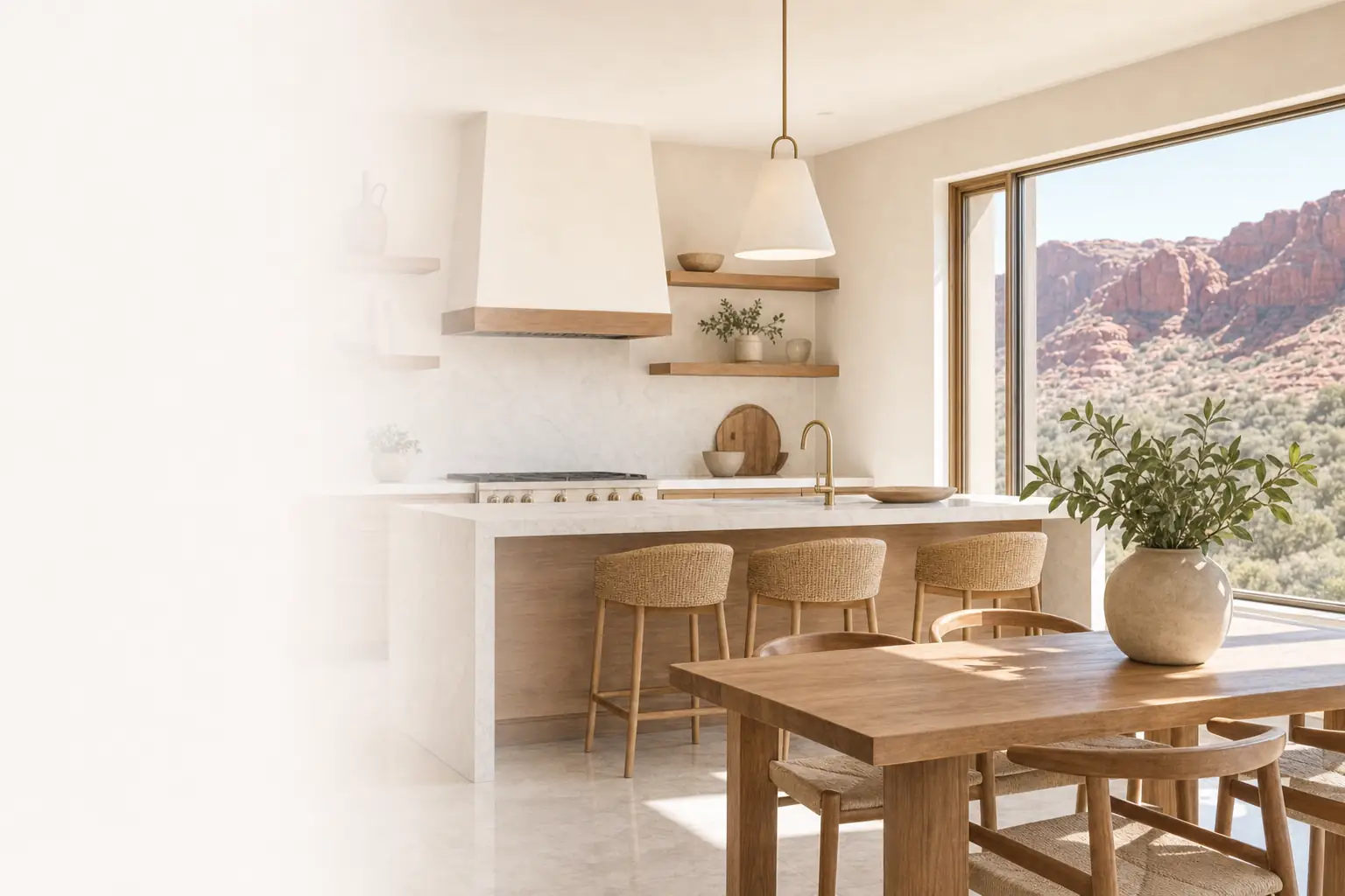 Clean kitchen in a Santa Clara, Utah home with red rock hill views