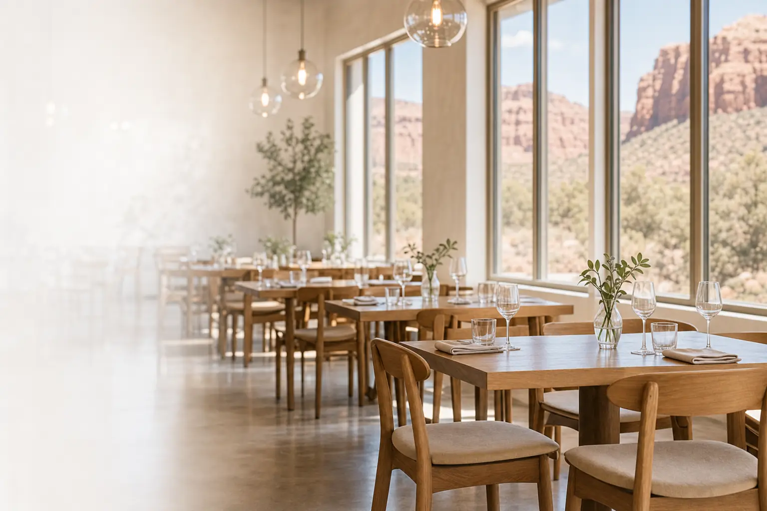 Clean restaurant dining room before opening in Southern Utah