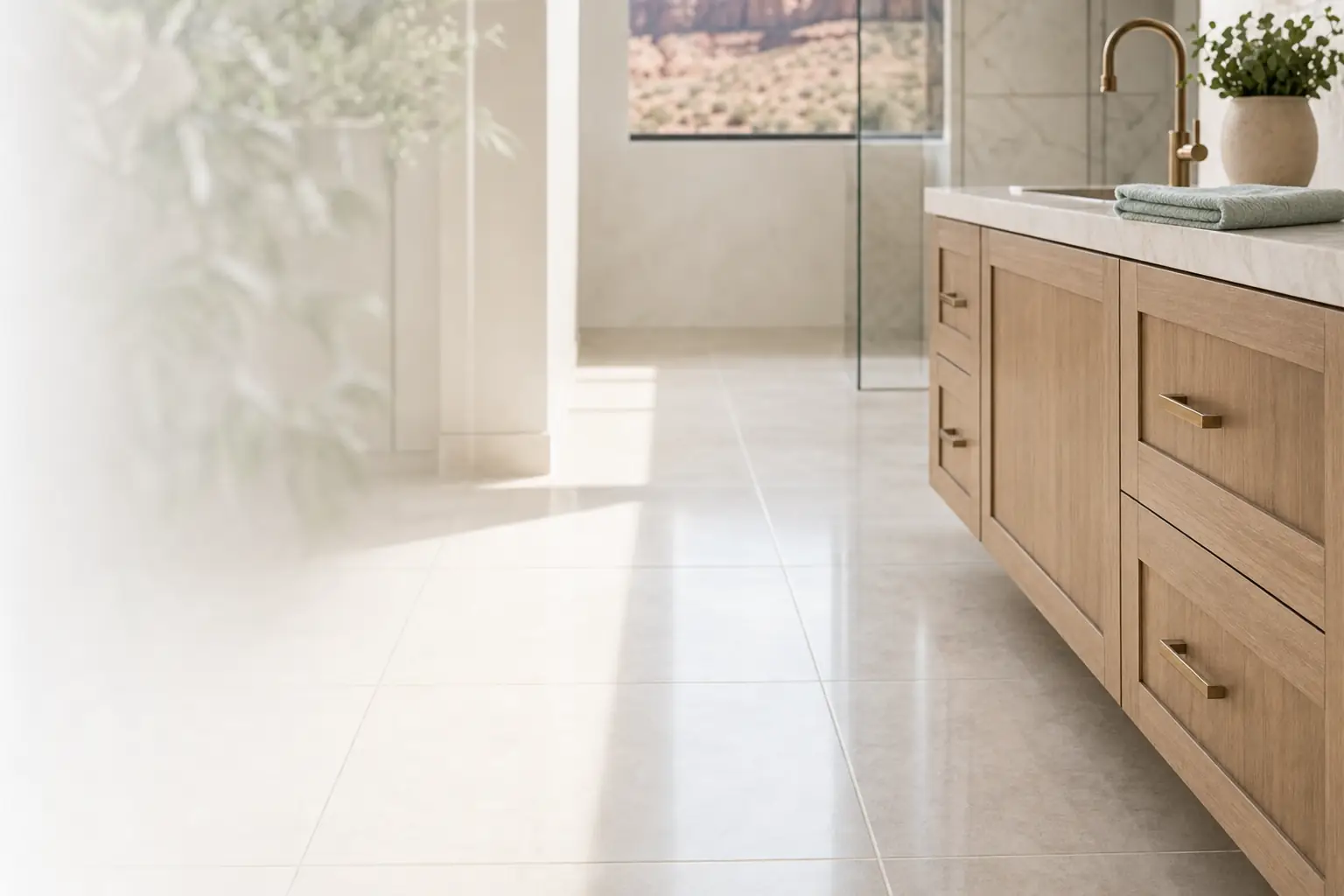 Clean tile floor with bright grout lines in a Southern Utah kitchen
