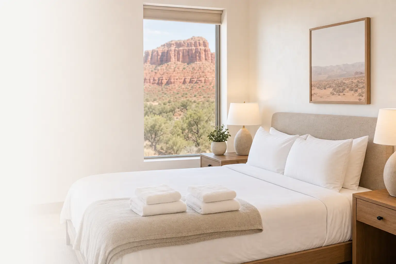 Guest-ready vacation rental bedroom with fresh linens near St. George, Utah